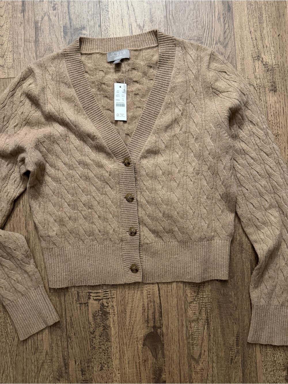 NWT$158 J. Crew 💯 Cashmere Shrunken Cable-Knit V-Neck Cardigan, M, Medium - Picture 4 of 7
